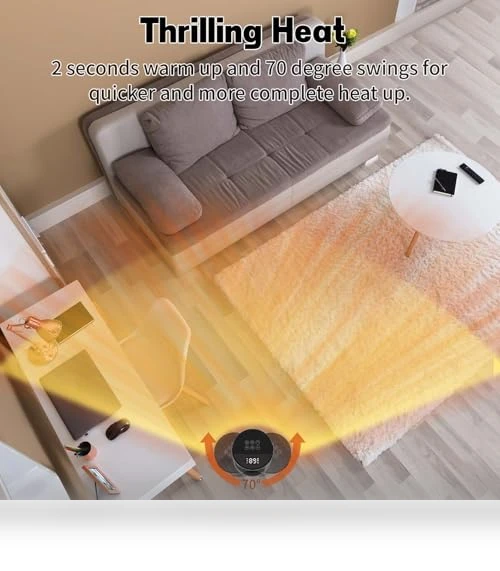 Portable Ceramic Space Heater with Remote, 1500W, 70° Oscillation — Portable Heating Solutions, QOWETU