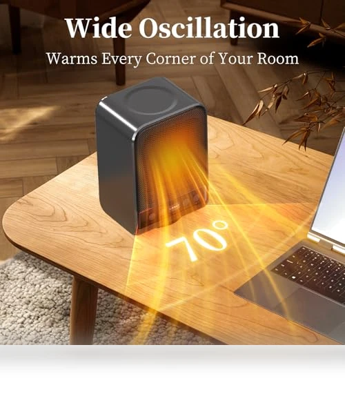Portable Electric Space Heater with Thermostat, 1500W PTC Fast Heating — Portable Heating Solutions, Lerat