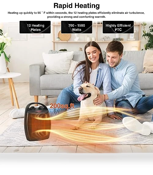 Portable Ceramic Space Heater with Fan - 1500W, 200 Sq Ft Coverage — Portable Heating Solutions, Lutntc