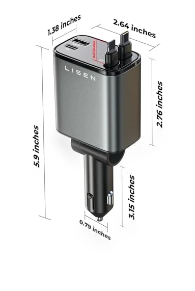 Retractable Car Charger 69W USB C Fast Charging Adapter — Charging Solutions, LISEN