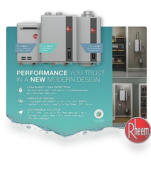 9.5 GPM Residential Indoor Natural Gas Tankless Water Heater — Gas-Powered Room Warmers, Rheem