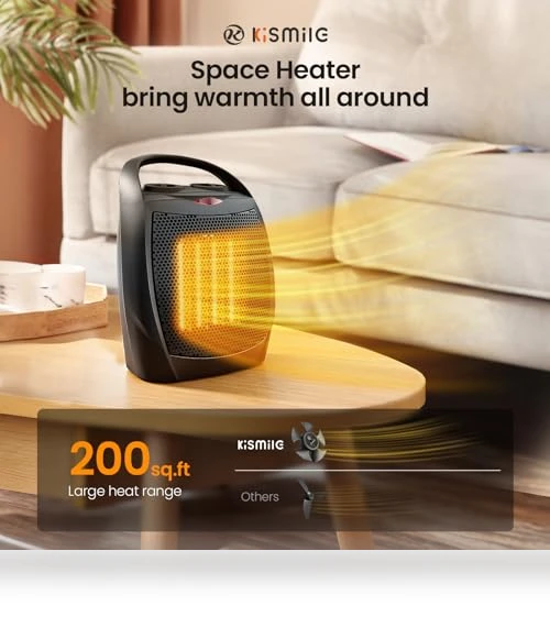 Small Electric Space Heater with Adjustable Thermostat, Portable Ceramic Heater Fan for Office — Portable Heating Solutions, Kismile