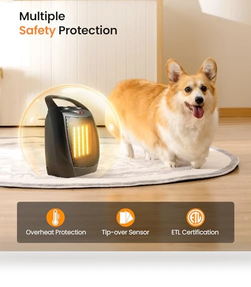 Small Electric Space Heater with Adjustable Thermostat, Portable Ceramic Heater Fan for Office — Portable Heating Solutions, Kismile