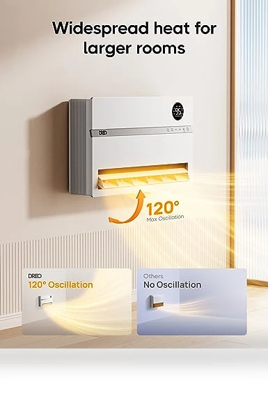 Smart Wall Heater with Remote Control, 1500W Electric Space Heater for Bedroom — Portable Heating Solutions, Dreo