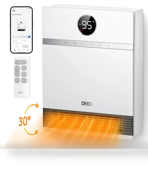 Smart Wall Heater with Remote Control, Alexa Compatibility, 30° Oscillation — Portable Heating Solutions, Dreo