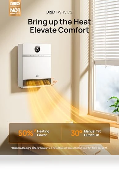 Smart Wall Heater with Remote Control, Alexa Compatibility, 30° Oscillation — Portable Heating Solutions, Dreo
