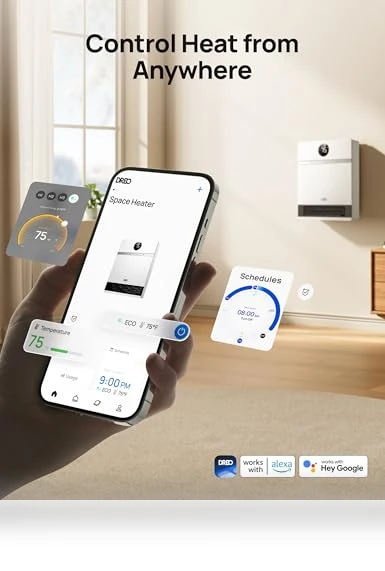 Smart Wall Heater with Remote Control, Alexa Compatibility, 30° Oscillation — Portable Heating Solutions, Dreo