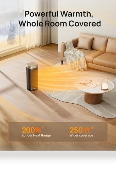 Ceramic Electric Space Heater with Digital Thermostat and Remote Control — Portable Heating Solutions, Dreo