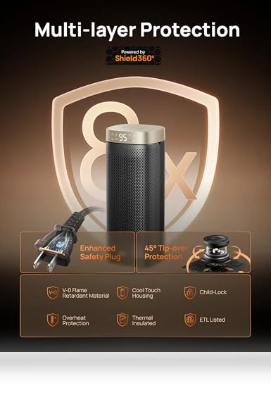 Ceramic Electric Space Heater with Digital Thermostat and Remote Control — Portable Heating Solutions, Dreo