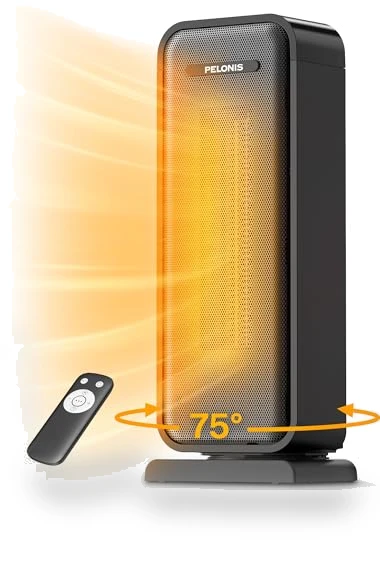 Space Heater Indoor With Oscillation & Remote, Portable With Thermostat & Timer, Ceramic Desk for Bedroom Home Office — Portable Heating Solutions, PELONIS