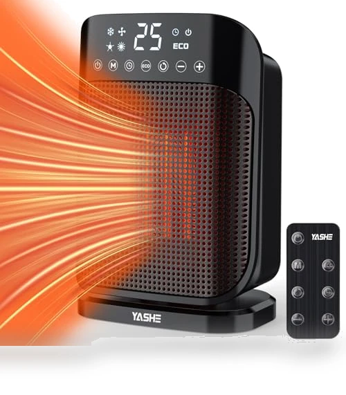 Space Heater with Thermostat and Remote, 1500W PTC Ceramic Heater for Indoor Use — Portable Heating Solutions, YASHE