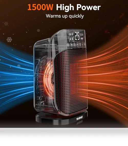 Space Heater with Thermostat and Remote, 1500W PTC Ceramic Heater for Indoor Use — Portable Heating Solutions, YASHE