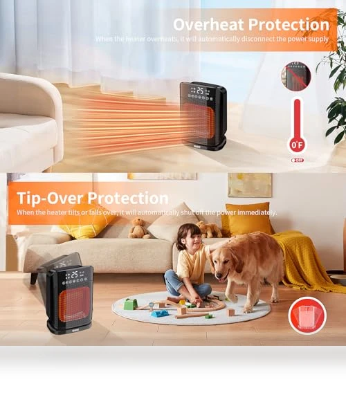 Space Heater with Thermostat and Remote, 1500W PTC Ceramic Heater for Indoor Use — Portable Heating Solutions, YASHE
