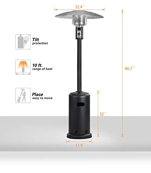 Tall Standing Gas Patio Heater with Wheels, 40,000 BTU — Patio Heaters, BALI OUTDOORS