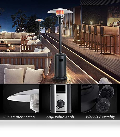 Tall Standing Gas Patio Heater with Wheels, 40,000 BTU — Patio Heaters, BALI OUTDOORS