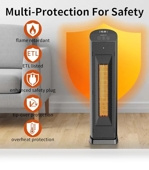 70° Oscillating Tower Electric Heater with Remote — Portable Heating Solutions, QOWETU