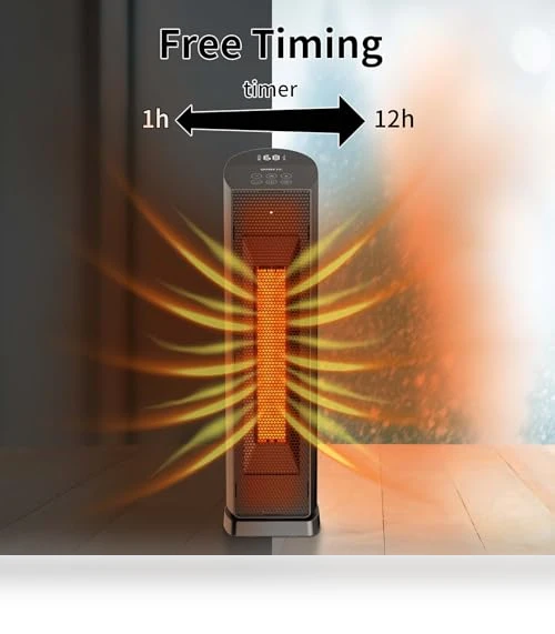 70° Oscillating Tower Electric Heater with Remote — Portable Heating Solutions, QOWETU