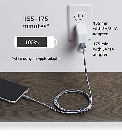 Durable 2-Pack USB-A to Lightning Charger Cable, Nylon Braided, MFi Certified — Lightning, Amazon Basics