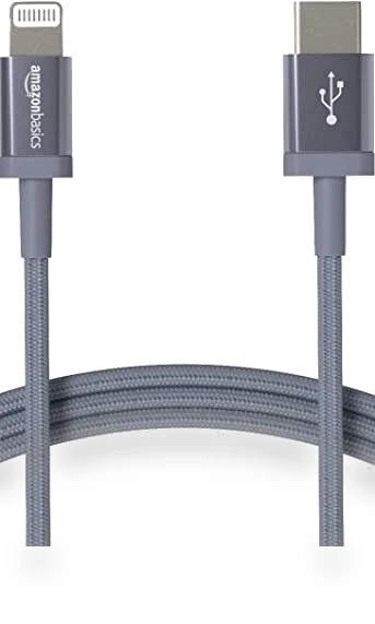 MFi Certified Fast Charging USB-C to Lightning Nylon Braided Charger Cable — Lightning, Amazon Basics