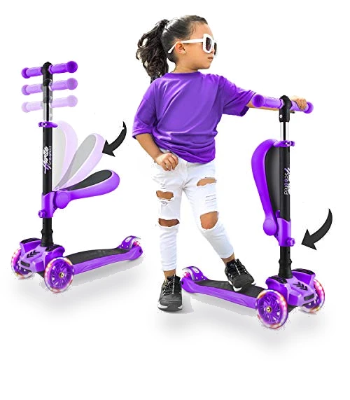 3-Wheeled Scooter for Kids with LED Lights and Adjustable Handlebar — Balance Bikes, Hurtle