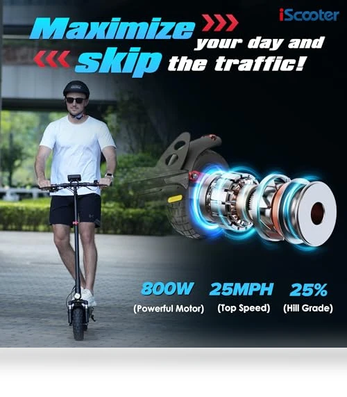 Electric Scooter, 10" Tires, 800W Motor E-Scooter Up to 25/28 Miles Range — Electric Vehicles, iScooter