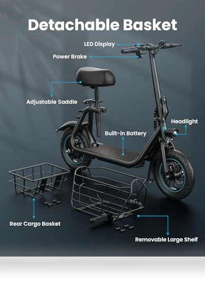 Electric Scooter with Large Middle Basket, 550W Motor, Foldable Design — Electric Self-Balancing Scooters, Gyroor