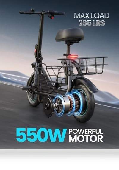 Electric Scooter with Large Middle Basket, 550W Motor, Foldable Design — Electric Self-Balancing Scooters, Gyroor