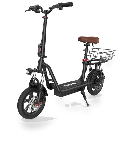 Electric Scooter with Seat, 21 Miles Long Range & 15.6 MPH Top Speed, 12" Pneumatic Tire, Dual Suspensions — Electric Vehicles, iScooter