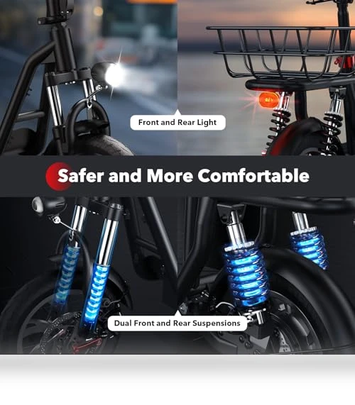 Electric Scooter with Seat, 21 Miles Long Range & 15.6 MPH Top Speed, 12" Pneumatic Tire, Dual Suspensions — Electric Vehicles, iScooter
