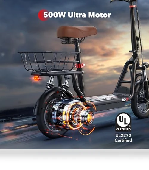 Electric Scooter with Seat, 21 Miles Long Range & 15.6 MPH Top Speed, 12" Pneumatic Tire, Dual Suspensions — Electric Vehicles, iScooter