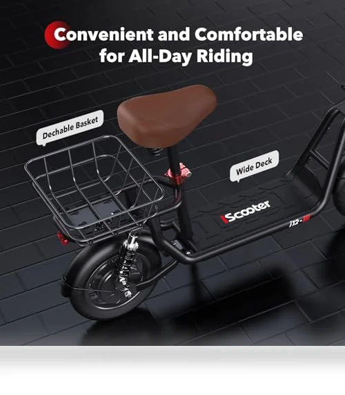 Electric Scooter with Seat, 21 Miles Long Range & 15.6 MPH Top Speed, 12" Pneumatic Tire, Dual Suspensions — Electric Vehicles, iScooter