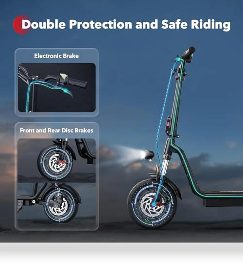 Electric Scooter with Seat, 21 Miles Long Range & 15.6 MPH Top Speed, 12" Pneumatic Tire, Dual Suspensions — Electric Vehicles, iScooter
