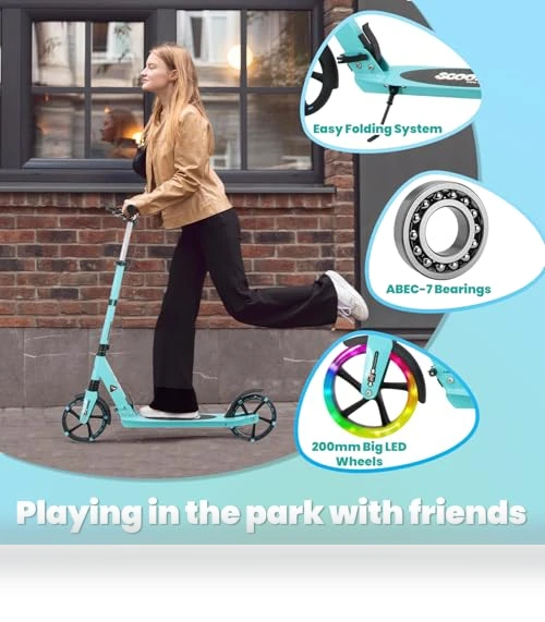 Foldable Kick Scooter with Double Braking System for Teens and Adults — Push Scooters