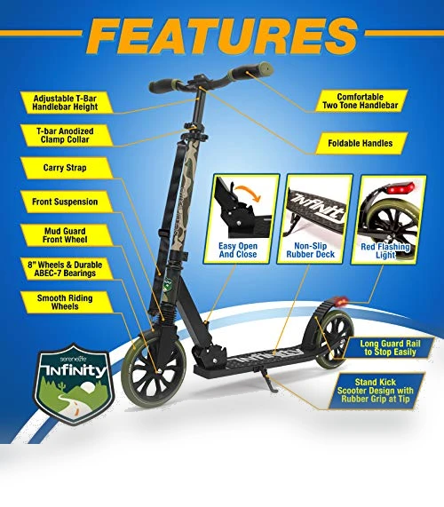 Adjustable T-Bar Handlebar Kick Scooter for Adults and Kids — Push Scooters, SereneLife