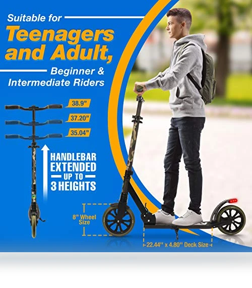 Adjustable T-Bar Handlebar Kick Scooter for Adults and Kids — Push Scooters, SereneLife