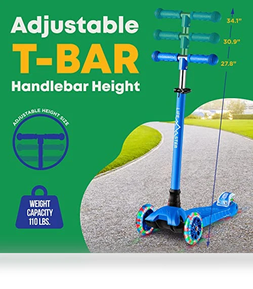 3 Wheel Kick Scooter for Kids with LED Lights and Adjustable Handlebar — Balance Bikes, Lifemaster