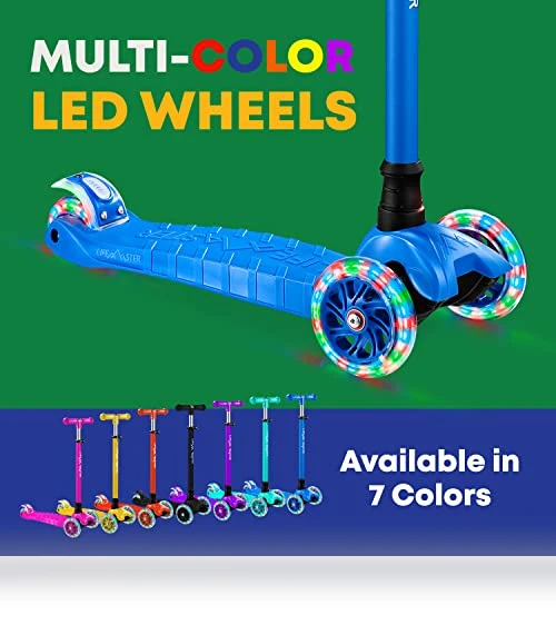 3 Wheel Kick Scooter for Kids with LED Lights and Adjustable Handlebar — Balance Bikes, Lifemaster