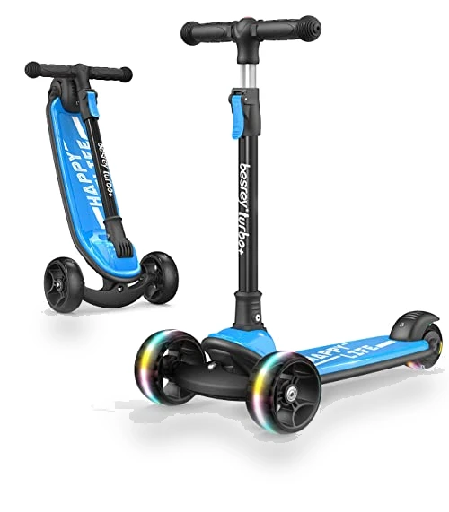 3 Wheel Kick Scooter for Kids with LED Light Wheels and Adjustable Height — Push Scooters, besrey