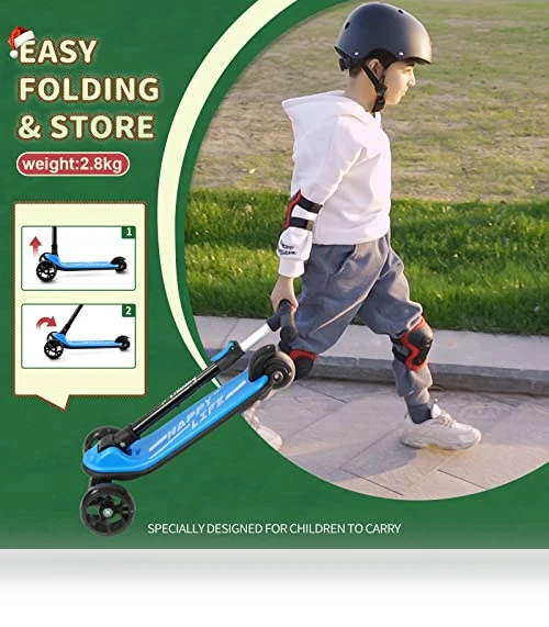 3 Wheel Kick Scooter for Kids with LED Light Wheels and Adjustable Height — Push Scooters, besrey