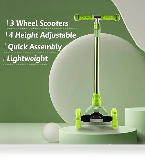 3 Wheel Scooter for Kids with Light Up Wheels, Adjustable Height — Balance Bikes, WV WONDER VIEW
