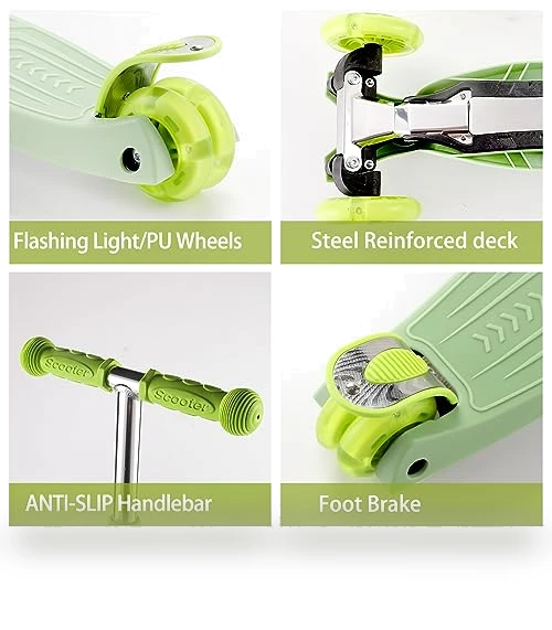 3 Wheel Scooter for Kids with Light Up Wheels, Adjustable Height — Balance Bikes, WV WONDER VIEW