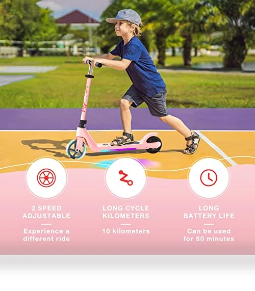 Electric Scooter for Kids with Adjustable Speed and Height, Flash Wheel & Deck Lights — Balance Bikes, LINGTENG
