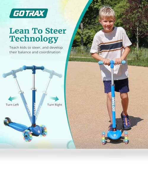 Kids Kick Scooter with LED Wheels and Adjustable Handlebars — Balance Bikes, Gotrax