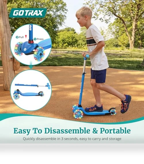 Kids Kick Scooter with LED Wheels and Adjustable Handlebars — Balance Bikes, Gotrax