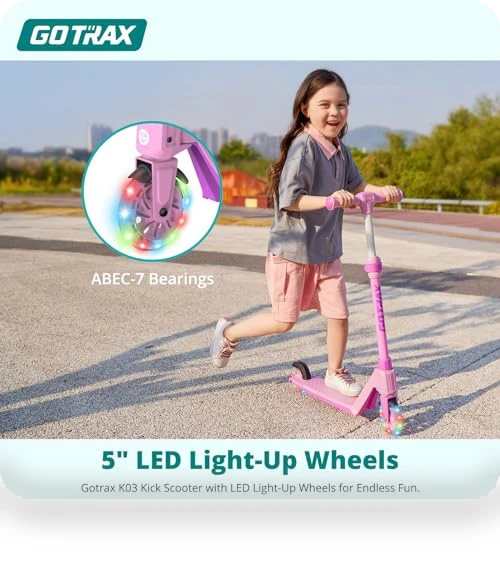 Kick Scooter for Kids with LED Lighted Wheels, Adjustable Handlebars — Push Scooters, Gotrax