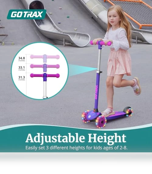 Kids Kick Scooter with LED Lighted Wheels and Adjustable Handlebars — Balance Bikes, Gotrax