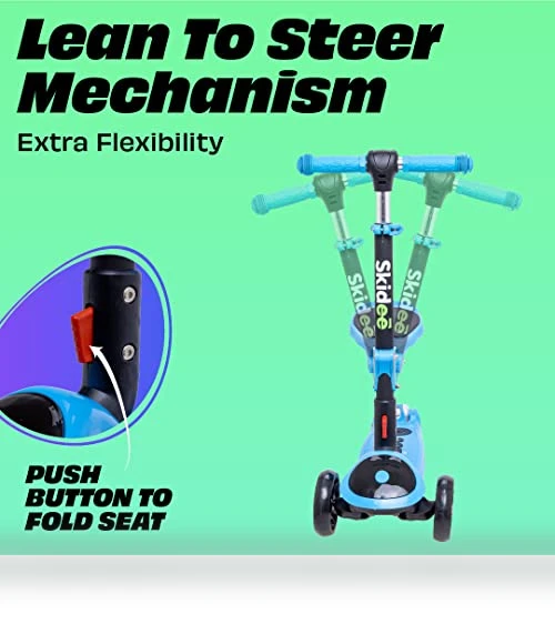 SKIDEE SP2 Kids Scooter – Foldable, LED Wheels, Seat — Push Scooters, SKIDEE