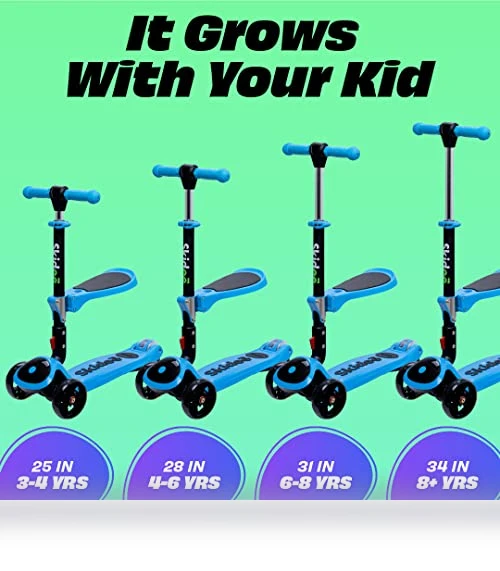 SKIDEE SP2 Kids Scooter – Foldable, LED Wheels, Seat — Push Scooters, SKIDEE