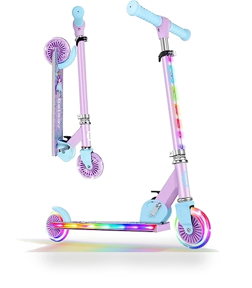 V2 Scooters for Kids with Light-Up Wheels & Adjustable Height, Foldable Kick Scooter for Children Ages 3-12 — Push Scooters, BELEEV