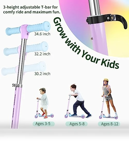 V2 Scooters for Kids with Light-Up Wheels & Adjustable Height, Foldable Kick Scooter for Children Ages 3-12 — Push Scooters, BELEEV